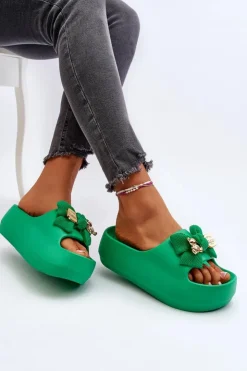 Hot Boto Piankowe Klapki Damskie Z Kokardą Zielone Salessa