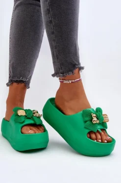 Hot Boto Piankowe Klapki Damskie Z Kokardą Zielone Salessa