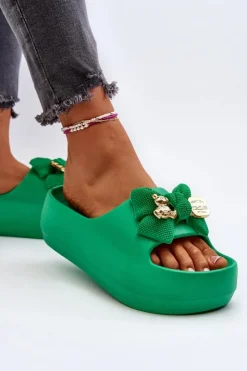 Hot Boto Piankowe Klapki Damskie Z Kokardą Zielone Salessa