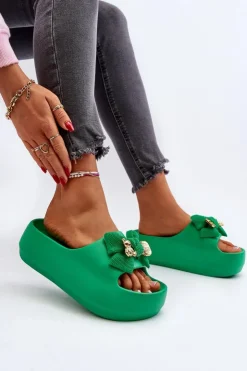 Hot Boto Piankowe Klapki Damskie Z Kokardą Zielone Salessa