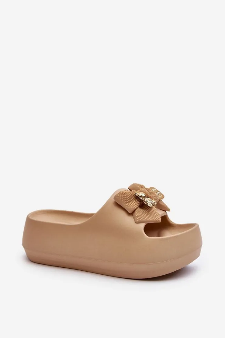 Damskie Boto Piankowe Klapki Damskie Z Kokardą Khaki Salessa