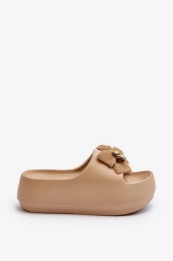 Damskie Boto Piankowe Klapki Damskie Z Kokardą Khaki Salessa