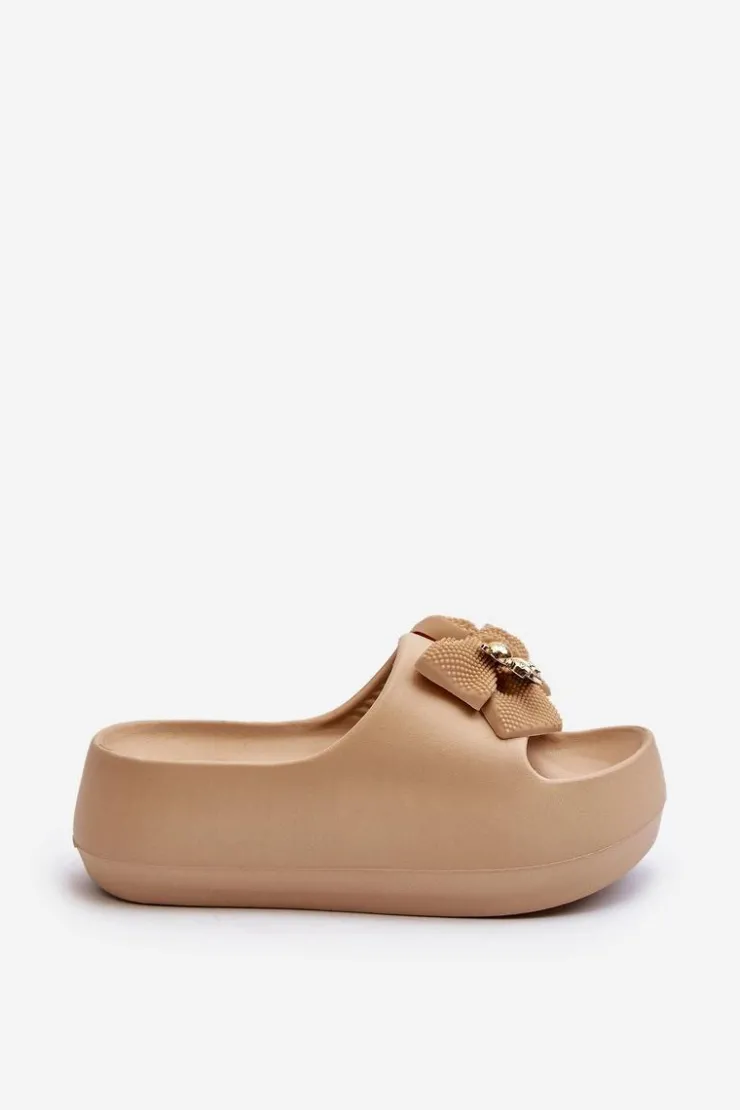 Damskie Boto Piankowe Klapki Damskie Z Kokardą Khaki Salessa