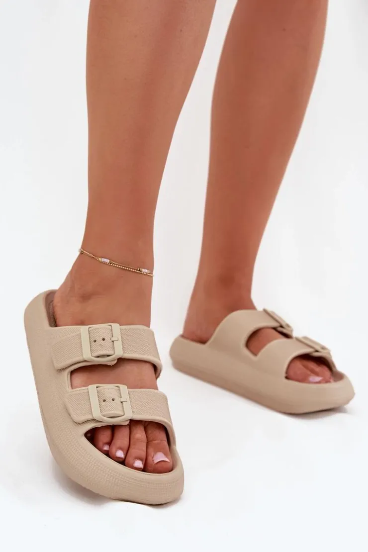 New Buty damskie Vinceza Piankowe Klapki Damskie Z Klamrami Vinceza 76056 Beżowe