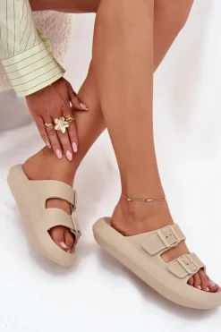 New Buty damskie Vinceza Piankowe Klapki Damskie Z Klamrami Vinceza 76056 Beżowe