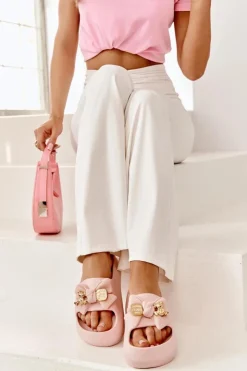 Boto Piankowe Klapki Damskie Z Kokardą Różowe Salessa Różowy