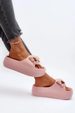 Boto Piankowe Klapki Damskie Z Kokardą Różowe Salessa Różowy