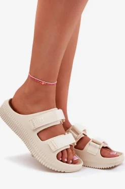 Damskie Big Star Shoes Piankowe Klapki Damskie Z Rzepami Big Star RR274A529 Beżowe