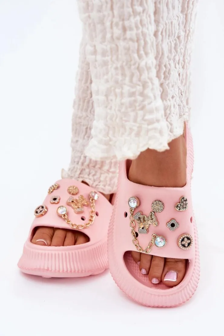 Boto Klapki Basenowe|Klapki Na Platformie*Piankowe Klapki Damskie Ze Złotymi Przypinkami Różowe Hortiana Różowy