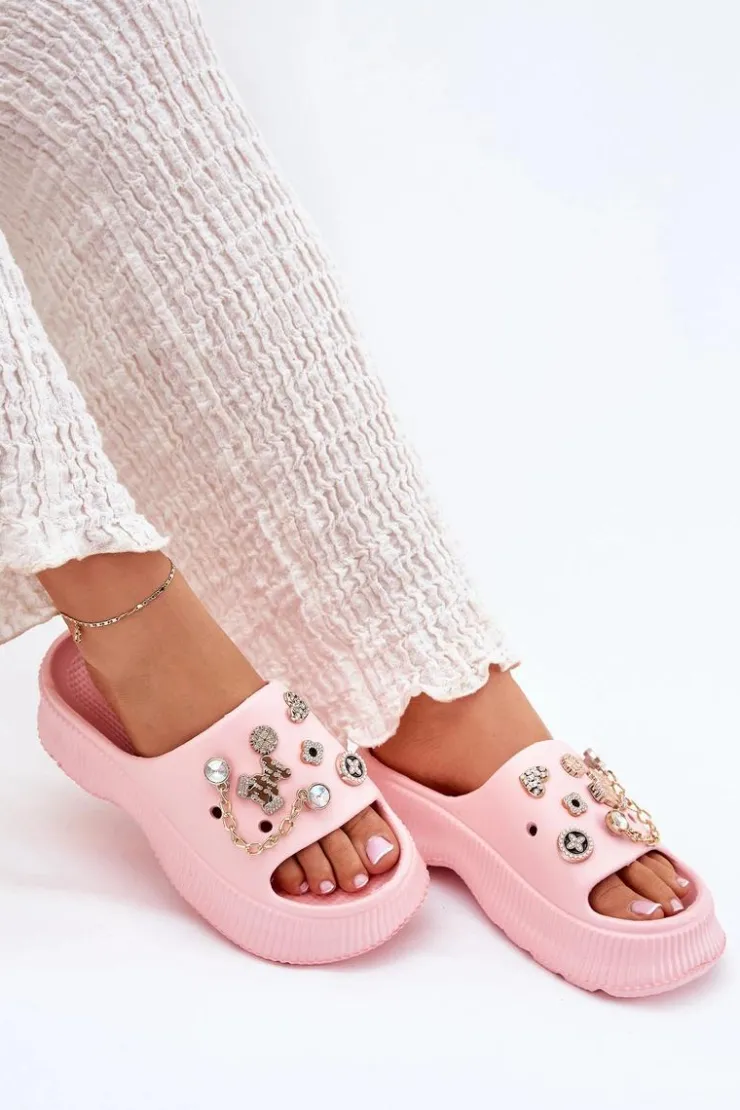 Boto Klapki Basenowe|Klapki Na Platformie*Piankowe Klapki Damskie Ze Złotymi Przypinkami Różowe Hortiana Różowy