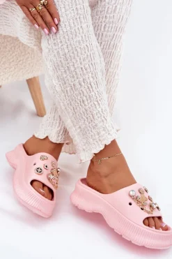 Boto Klapki Basenowe|Klapki Na Platformie*Piankowe Klapki Damskie Ze Złotymi Przypinkami Różowe Hortiana Różowy