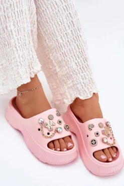 Boto Klapki Basenowe|Klapki Na Platformie*Piankowe Klapki Damskie Ze Złotymi Przypinkami Różowe Hortiana Różowy