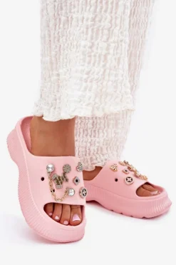 Boto Klapki Basenowe|Klapki Na Platformie*Piankowe Klapki Damskie Ze Złotymi Przypinkami Różowe Hortiana Różowy