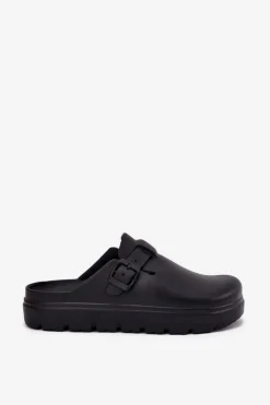 Evento Klapki Basenowe|Klapki Na Platformie*Piankowe Klapki Damskie Z Paskiem I Klamrą Czarne Larinie