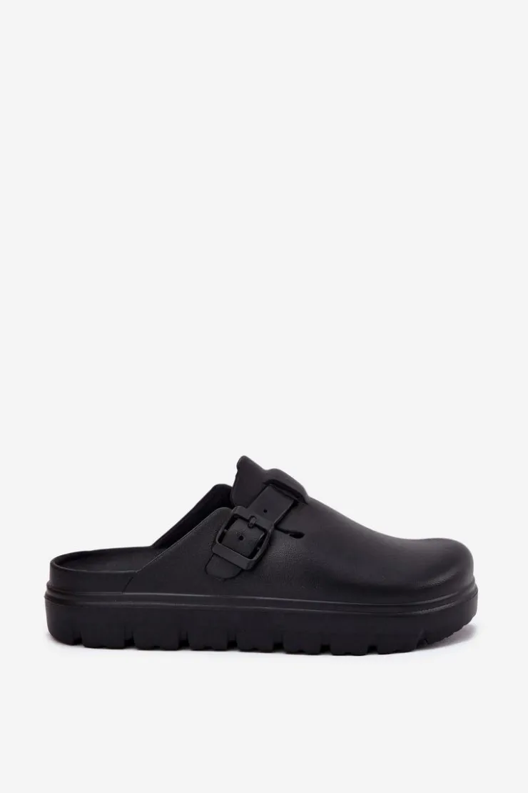 Evento Klapki Basenowe|Klapki Na Platformie*Piankowe Klapki Damskie Z Paskiem I Klamrą Czarne Larinie