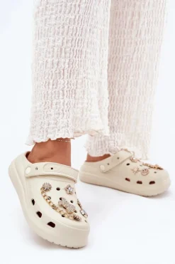 Boto Klapki Basenowe|Klapki Na Platformie*Piankowe Klapki Damskie Z Przypinkami Beżowe Linaviela