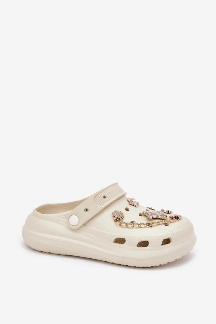 Boto Klapki Basenowe|Klapki Na Platformie*Piankowe Klapki Damskie Z Przypinkami Beżowe Linaviela