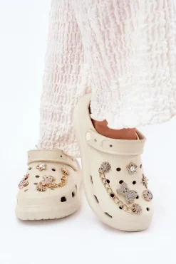 Boto Klapki Basenowe|Klapki Na Platformie*Piankowe Klapki Damskie Z Przypinkami Beżowe Linaviela