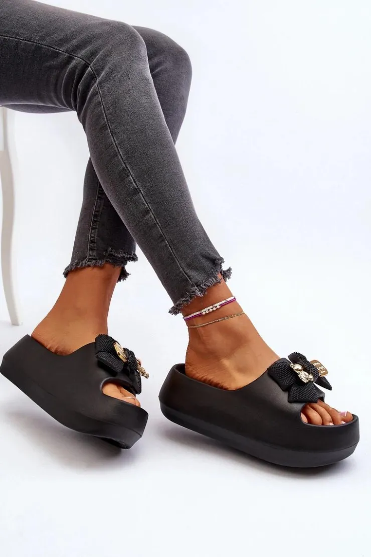 Hot Boto Piankowe Klapki Damskie Z Kokardą Czarne Salessa