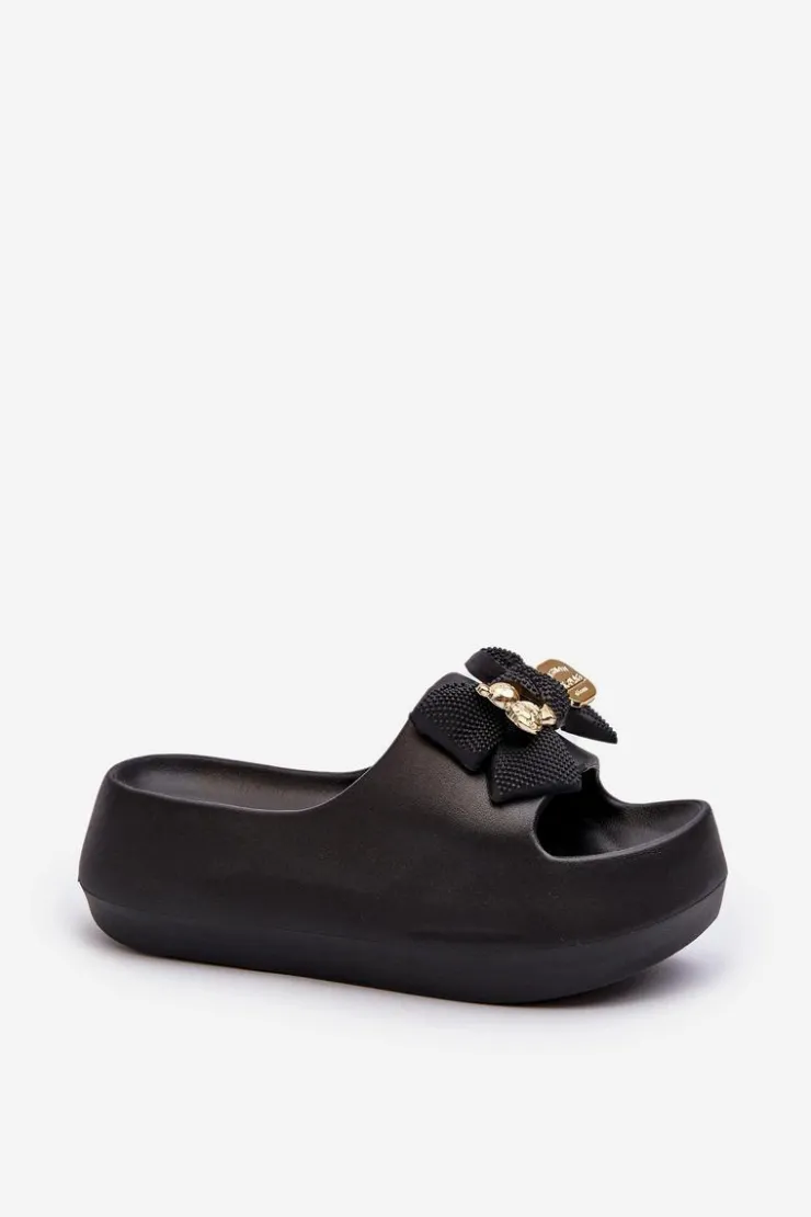 Hot Boto Piankowe Klapki Damskie Z Kokardą Czarne Salessa
