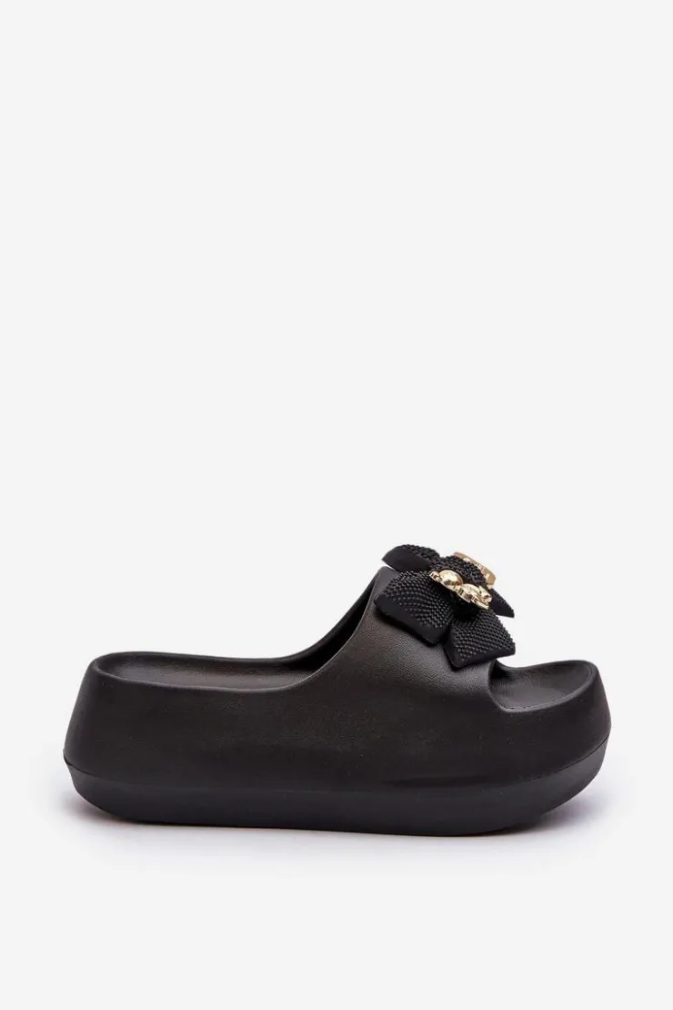 Hot Boto Piankowe Klapki Damskie Z Kokardą Czarne Salessa