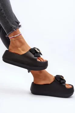 Hot Boto Piankowe Klapki Damskie Z Kokardą Czarne Salessa