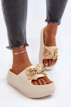 Boto Klapki Na Platformie|Klapki Damskie Klasyczne*Piankowe Klapki Damskie Z Kokardą Beżowe Salessa