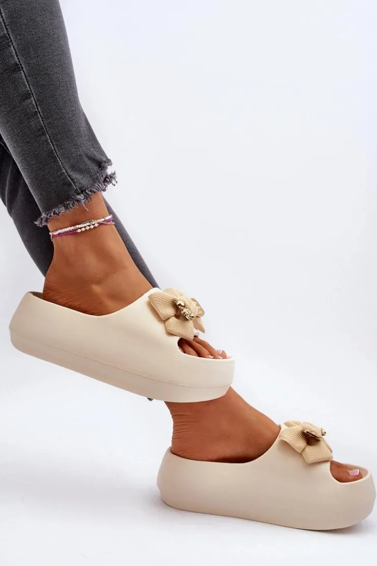 Boto Klapki Na Platformie|Klapki Damskie Klasyczne*Piankowe Klapki Damskie Z Kokardą Beżowe Salessa