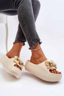 Boto Klapki Na Platformie|Klapki Damskie Klasyczne*Piankowe Klapki Damskie Z Kokardą Beżowe Salessa