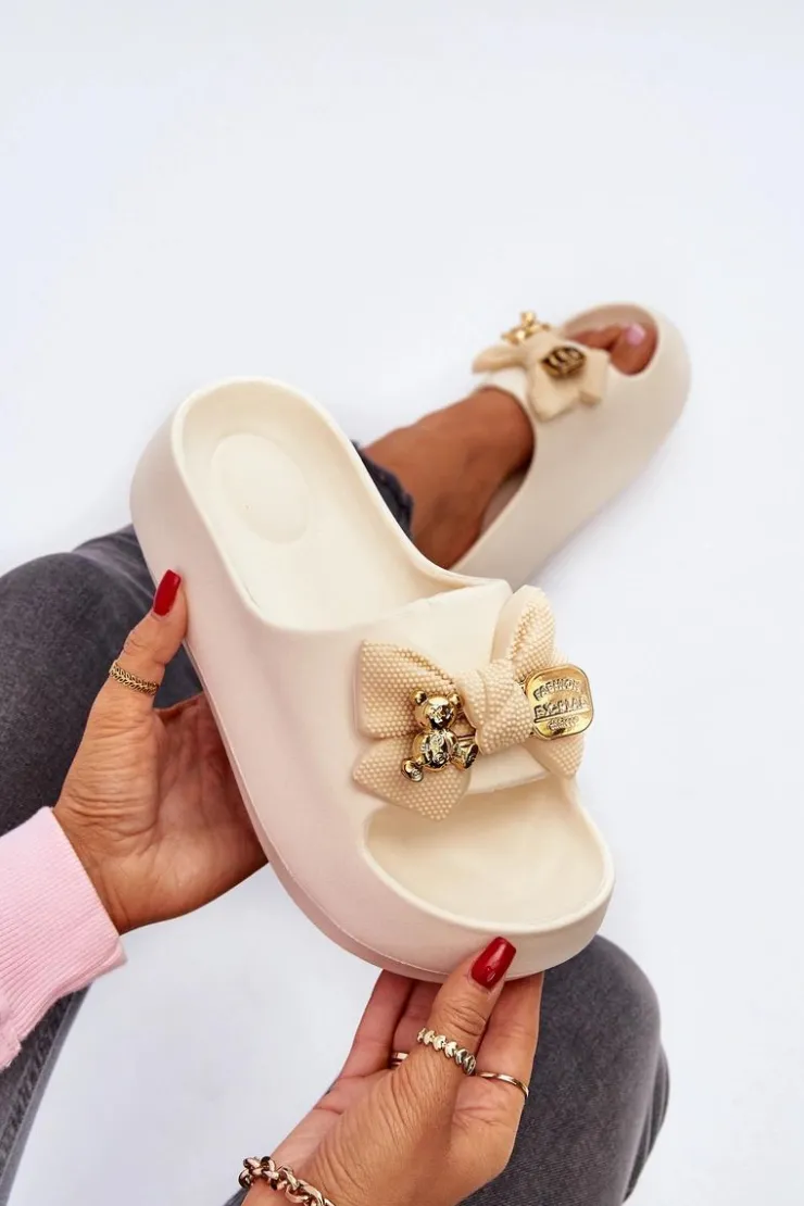 Boto Klapki Na Platformie|Klapki Damskie Klasyczne*Piankowe Klapki Damskie Z Kokardą Beżowe Salessa