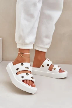 Damskie Boto Piankowe Klapki Damskie Z Przypinkami Białe Ravanala