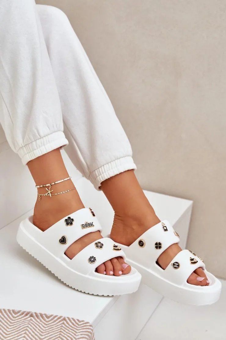 Damskie Boto Piankowe Klapki Damskie Z Przypinkami Białe Ravanala