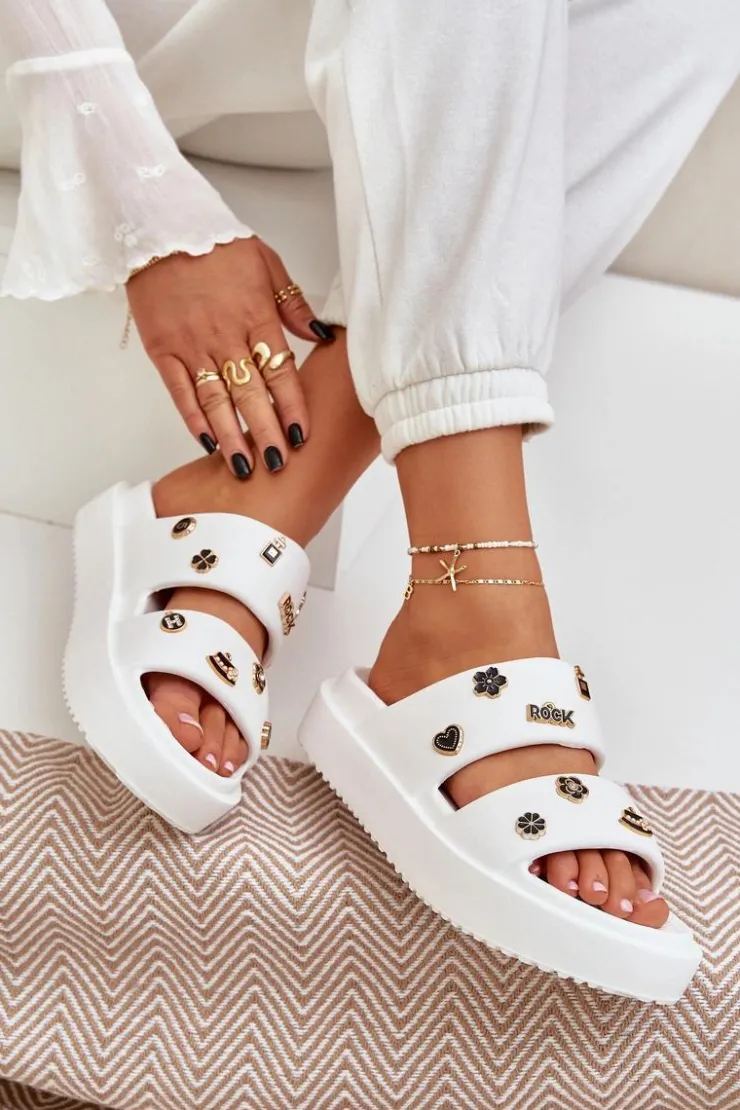 Damskie Boto Piankowe Klapki Damskie Z Przypinkami Białe Ravanala