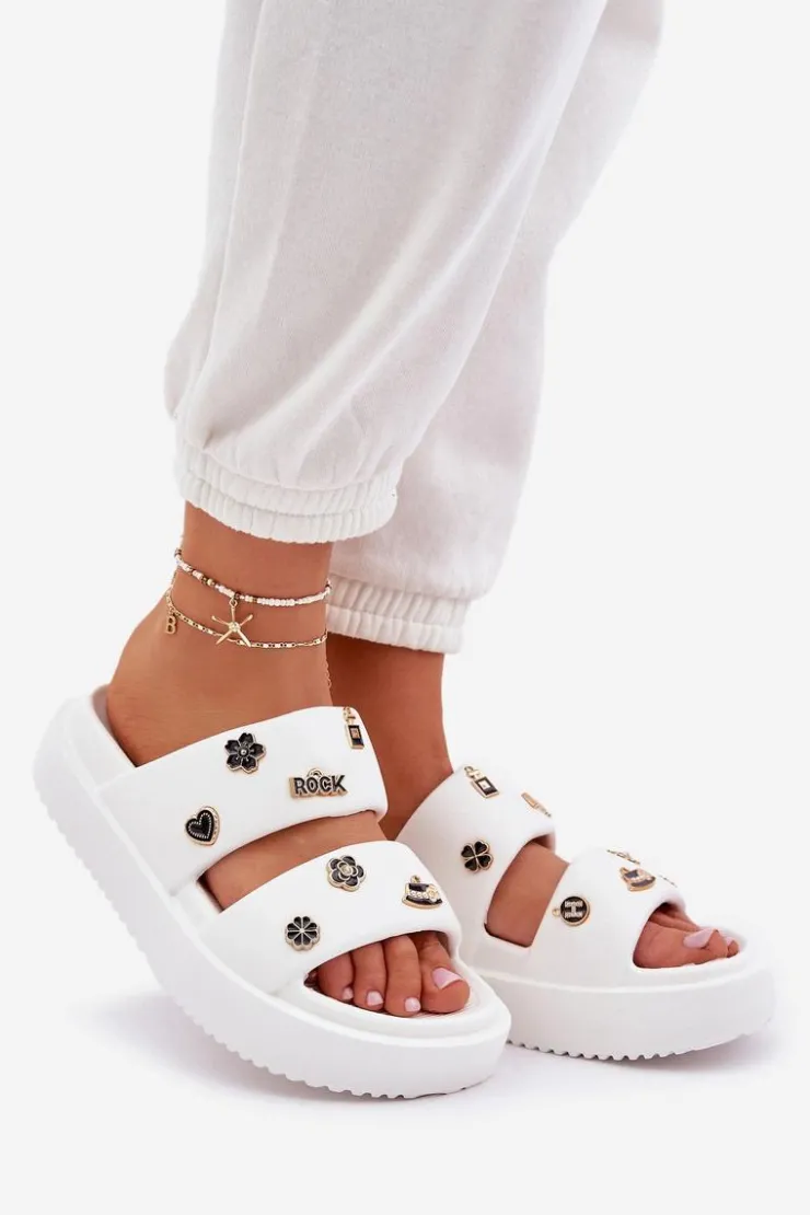 Damskie Boto Piankowe Klapki Damskie Z Przypinkami Białe Ravanala