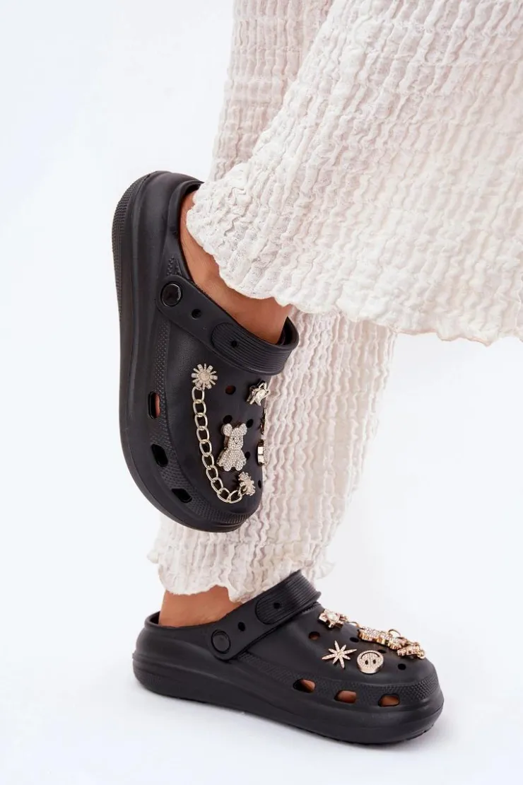 Damskie Boto Piankowe Klapki Damskie Z Przypinkami Czarne Linaviela