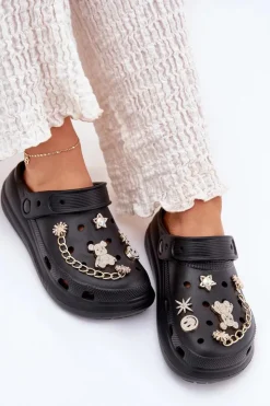 Damskie Boto Piankowe Klapki Damskie Z Przypinkami Czarne Linaviela