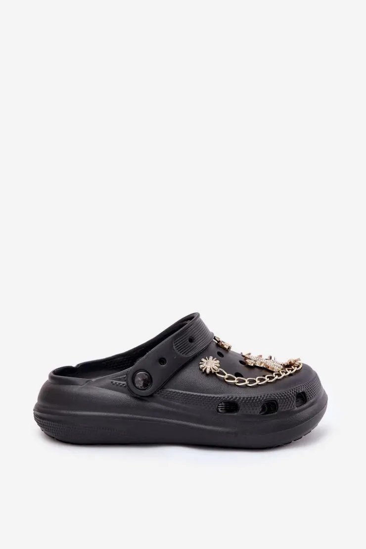 Damskie Boto Piankowe Klapki Damskie Z Przypinkami Czarne Linaviela