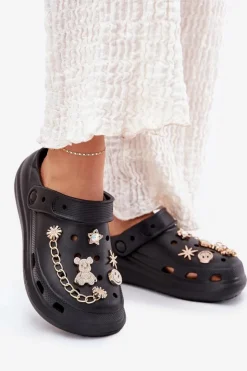 Damskie Boto Piankowe Klapki Damskie Z Przypinkami Czarne Linaviela