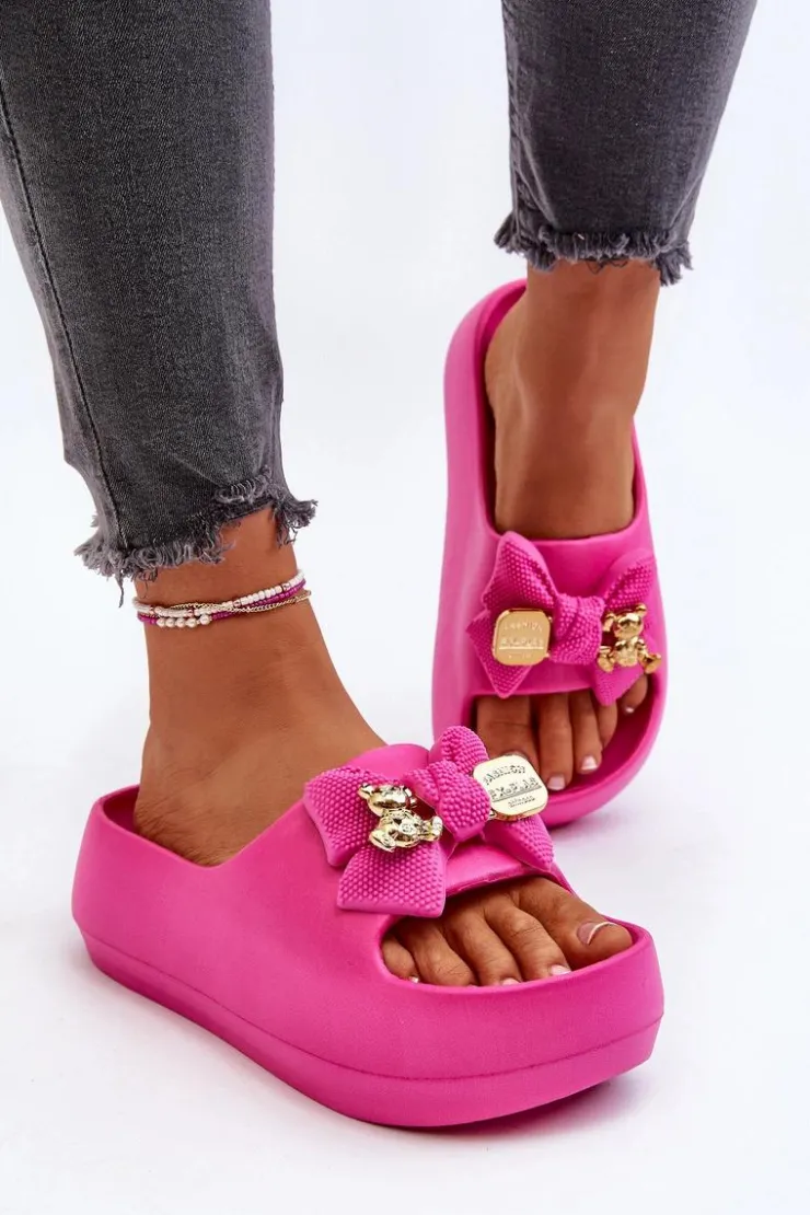Damskie Boto Piankowe Klapki Damskie Z Kokardą Fuksja Salessa