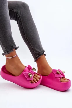 Damskie Boto Piankowe Klapki Damskie Z Kokardą Fuksja Salessa