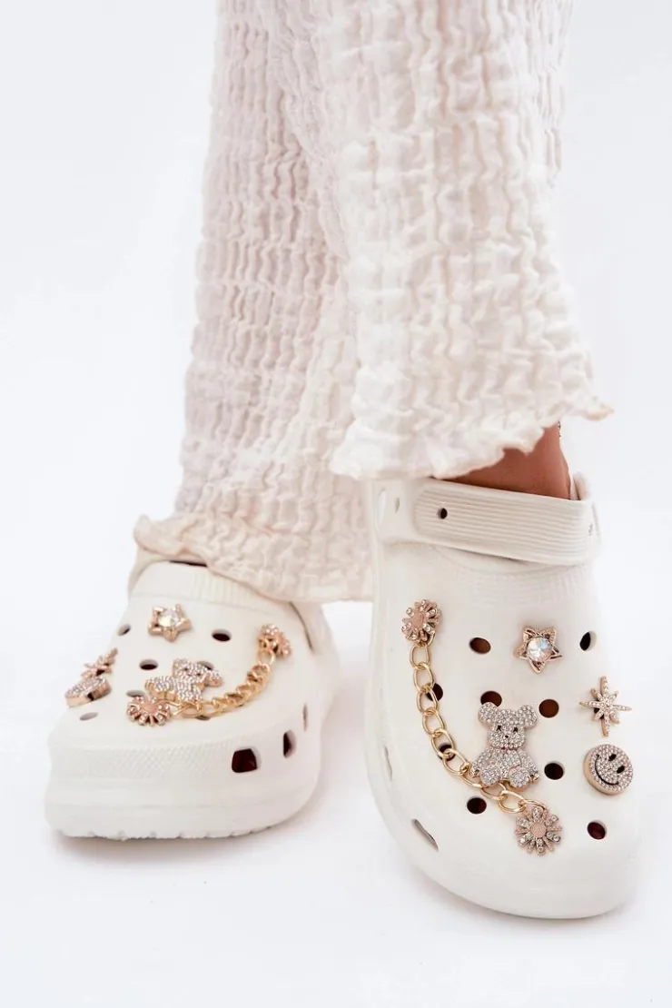 Online Boto Piankowe Klapki Damskie Z Przypinkami Białe Linaviela