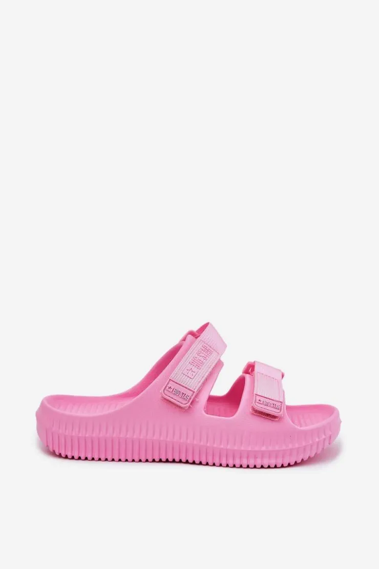 New Big Star Shoes Piankowe Klapki Damskie Z Rzepami Big Star RR274A528 Różowe Różowy