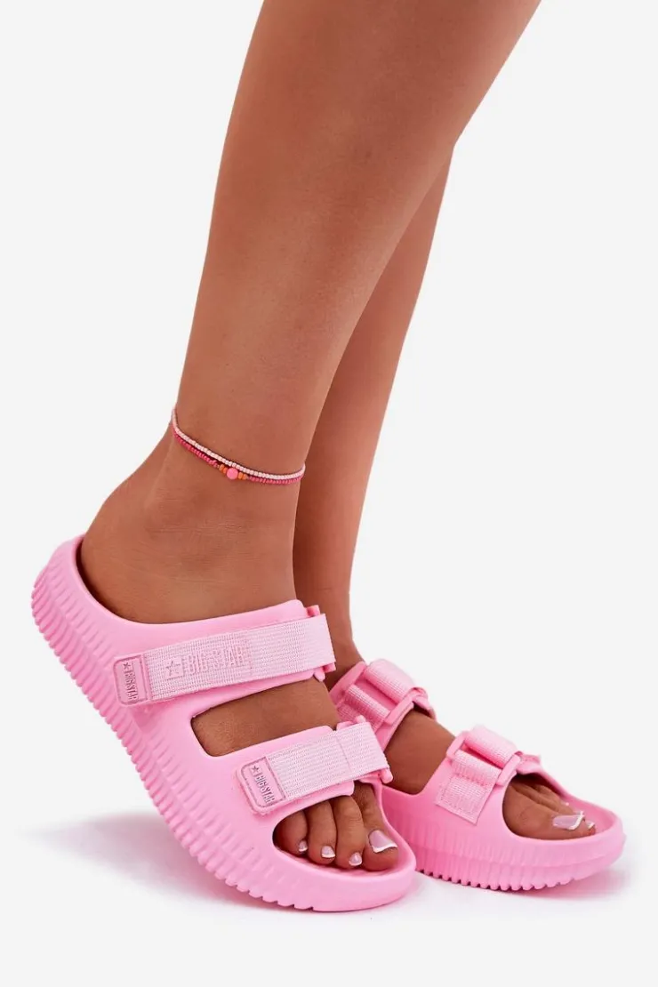 New Big Star Shoes Piankowe Klapki Damskie Z Rzepami Big Star RR274A528 Różowe Różowy