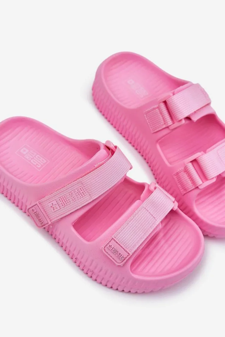 New Big Star Shoes Piankowe Klapki Damskie Z Rzepami Big Star RR274A528 Różowe Różowy