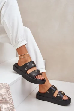 Boto Klapki Basenowe|Klapki Na Platformie*Piankowe Klapki Damskie Z Przypinkami Czarne Ravanala Czarny