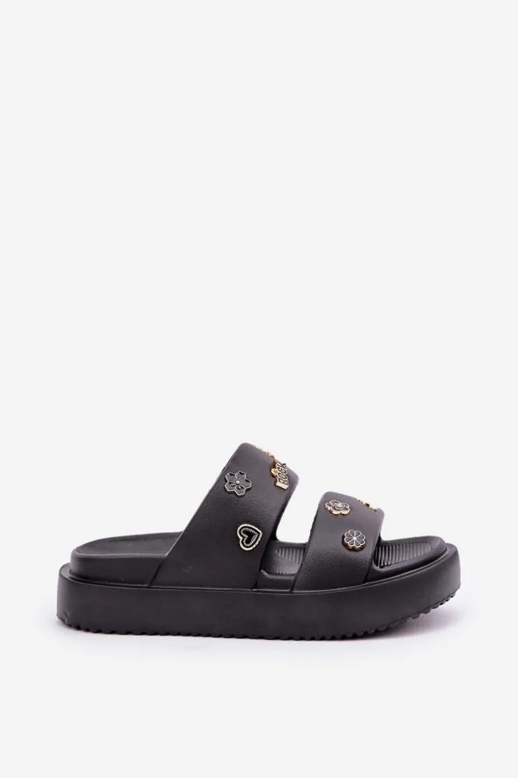 Boto Klapki Basenowe|Klapki Na Platformie*Piankowe Klapki Damskie Z Przypinkami Czarne Ravanala Czarny