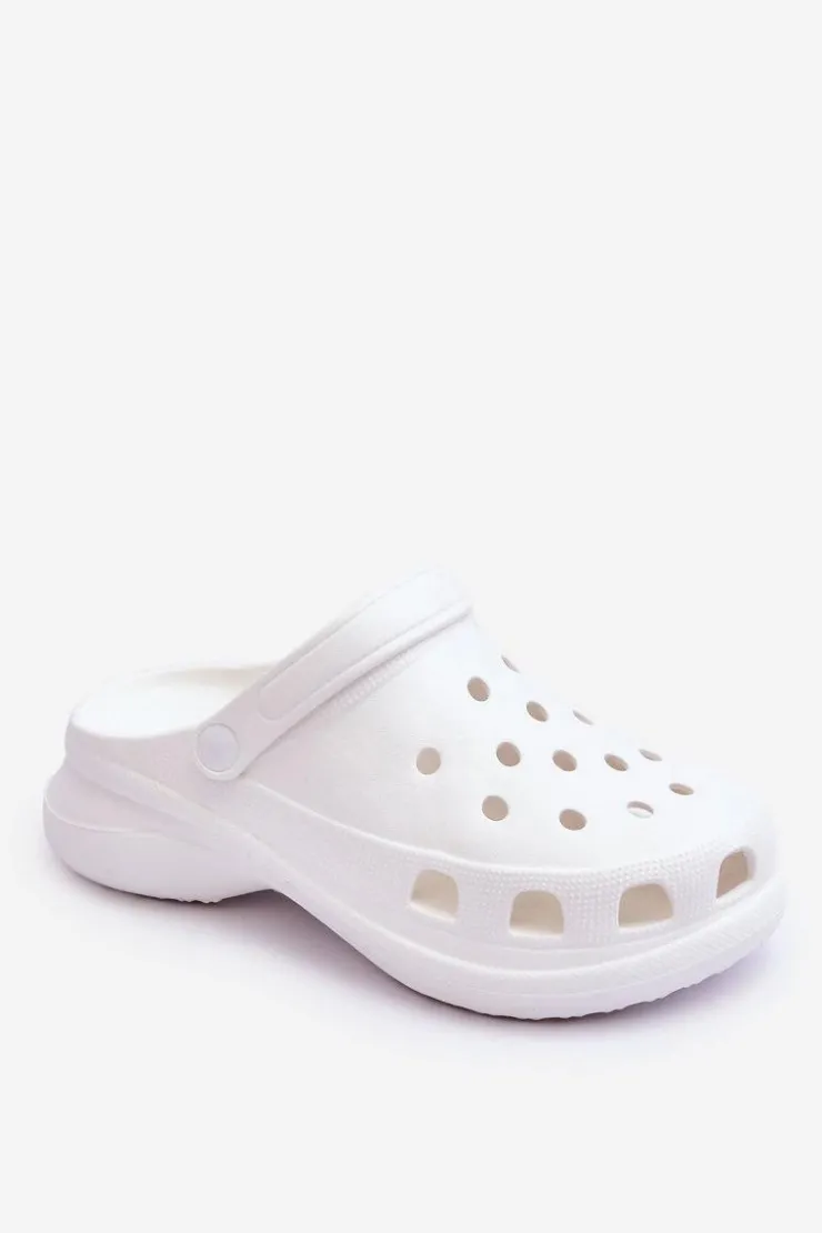 Clearance Boto Piankowe Klapki Kroksy Na Masywnej Podeszwie Białe Katniss