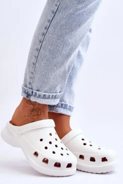 Clearance Boto Piankowe Klapki Kroksy Na Masywnej Podeszwie Białe Katniss