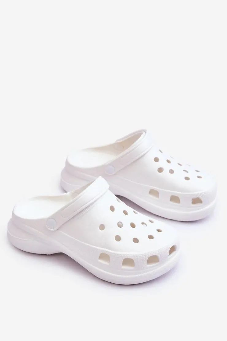 Clearance Boto Piankowe Klapki Kroksy Na Masywnej Podeszwie Białe Katniss