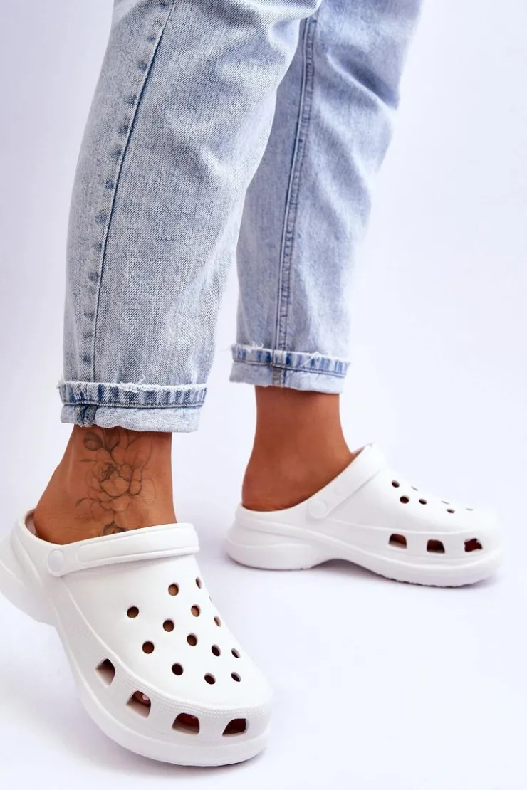 Clearance Boto Piankowe Klapki Kroksy Na Masywnej Podeszwie Białe Katniss